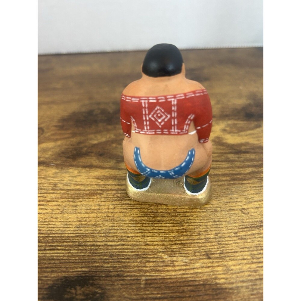 Vintage Hand Painted Sumo Wrestler Figurine Folk Art Miniature Statue Decor - Picture 5 of 11